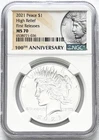 2021 SILVER PEACE DOLLAR PHILADELPHIA MINT 100TH ANNIV. FIRST RELEASES NGC MS70