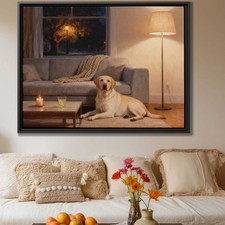 Labrador Framed Oil Painting Canvas Print for Living Room Dog Artwork