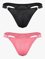2pcs Mens Thongs T Back Briefs Bulge Enhancing Pouch G String Black-Pink