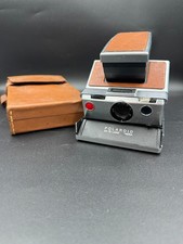 Polaroid SX-70 Instant Land Camera Silver and Tan Brown w/ Leather Case Untested