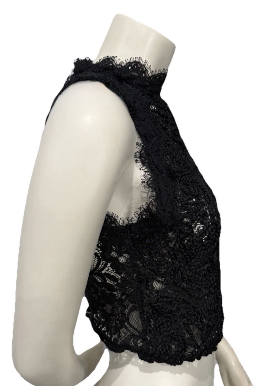 ZARA Trafaluc Black Rope Lace Sleeveless Mock Neck Crop Top Zip Back Size S