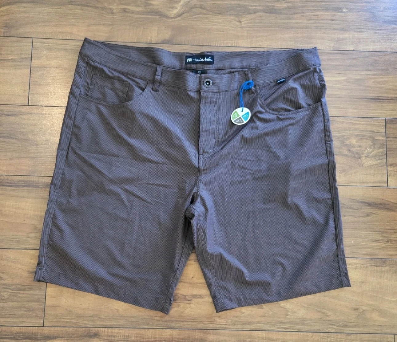 TRAVIS MATHEW Surf To Turf Shorts MENS SZ 42 Brown Tonal Stripe Flat Front NWT