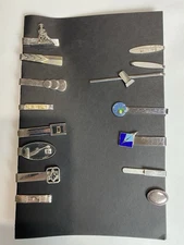 Vintage Silver Tie Clip bars Lot of 15 Swank Anson Hickok Gentleman