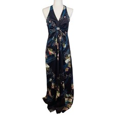 Hawaii Nei Vintage Hawaiian Halter Dress Maxi Floral Peep Hole Cut Out Size 10