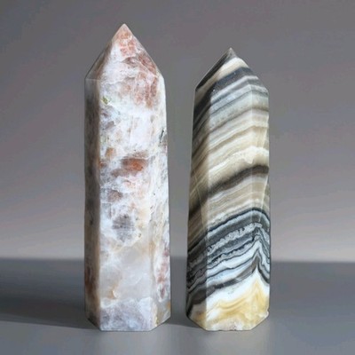 Lot Of 2 Towers Sunstone w Smoky Quartz & Banded Calcite - USA
