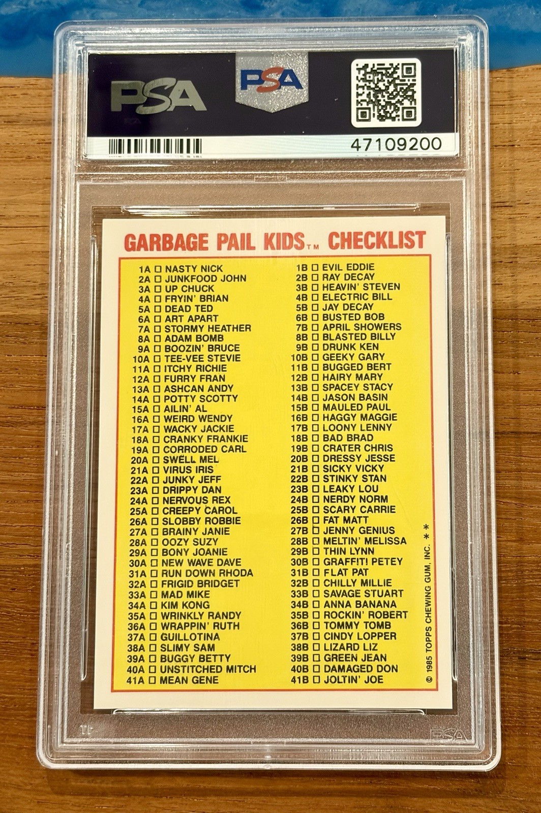 1985 GPK Garbage Pail Kids OS1 - Dead Ted 5a Checklist Glossy - PSA 9 MINT! view 2
