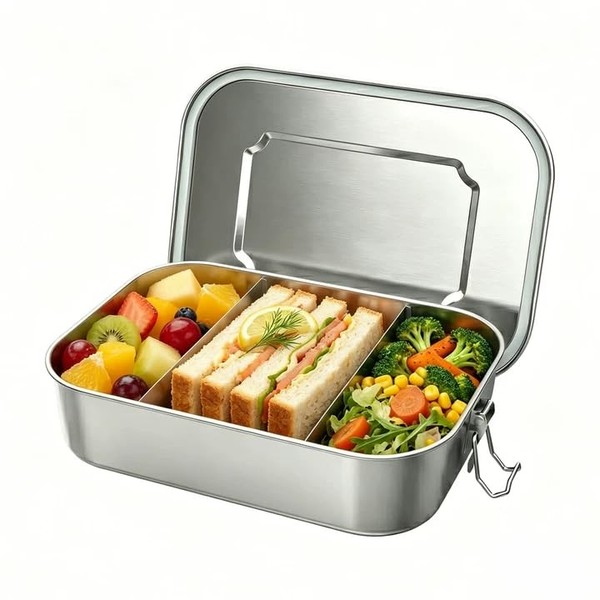 Brotdose Edelstahl Bento Box Auslaufsicher FäCher Lunchbox Erwachsene 1400Ml-image