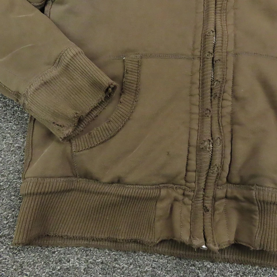 Chaqueta De Colección American Eagle Para Hombres Mediana Marrón Envejecida Forrada de Piel Cremallera Completa Y2K Foto 2 de 4