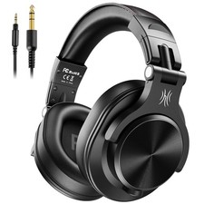 Over-Ear Wired Headphones Dual Plugs Hi-Res Stereo Sound Mic Long Cord Black