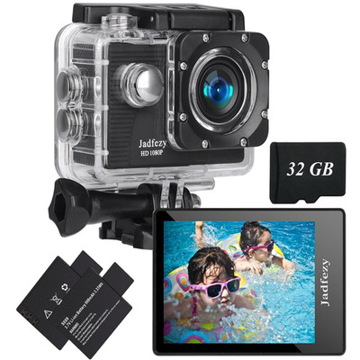 Dual Action cam mit 32G Karte Helmkamera,unterwasserkamera mit Zwei 1350 mAh