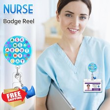 Funny Cat Badge Reel: Retractable ID card holder with alligator clip