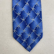 Vintage Starfish Silk Tie 1990s Blue Aquatic Ocean Print Necktie