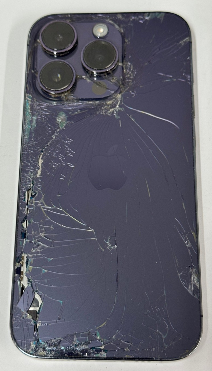 Unlocked Apple iPhone 14 Pro - 128GB Purple Crcks Front Back - 80