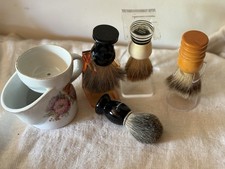 Antique Barber 4 Boars Head Shaving Brushes Bristles w/ Stands Shaving Mug