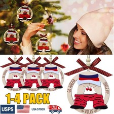 4x Funny Christmas Ornaments, Naughty Ugly Xmas Tree Ornaments Wooden Unique DIY