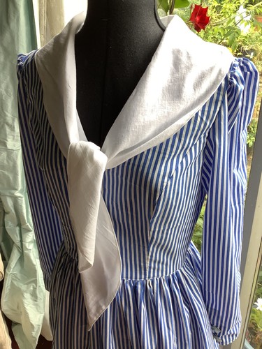 Cotton Dress Vintage Laura Ashley Pattern S12 Blue & White stripe sailor collar - Picture 9 of 10