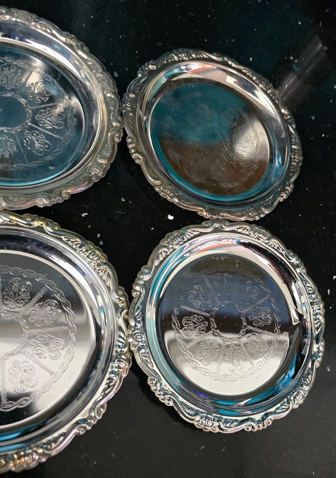 Coasters/Trinket Dishes Made in ITALY, Silver Plated EP on Steel 4” Set of 6 - Image 3 of 4