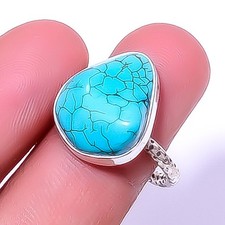 Turquoise - Tibetan Handmade 925 Sterling Silver Jewelry Ring s.9 T961