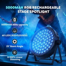 Rechargeable Par Light RGB Battery Powered Wireless 60LED DJ Uplights W/Remote