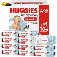 Huggies Simply Clean Unscented Baby Wipes, 11 Flip-Top Packs 704 Wipes Total