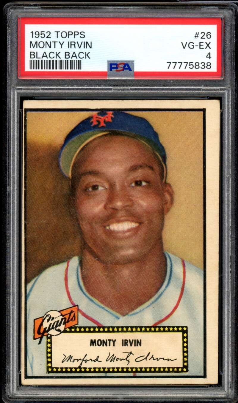 Monte Irvin Card 1952 Topps Black Back #26 PSA 4