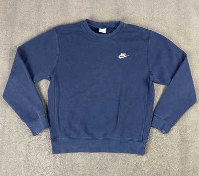 Nike Sweatshirt Mens Small Navy Blue Club Fleece Pullover Crew Neck Swoosh