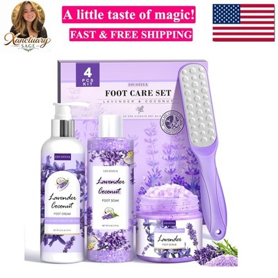 Lavender Foot Soak Set - Salts, Foot File, Scrub & Urea Cream Pedicure Suppli...