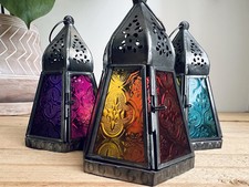 Indian Tonal Glass Medium Lantern Moroccan Tea Light Holder Garden Home Decor