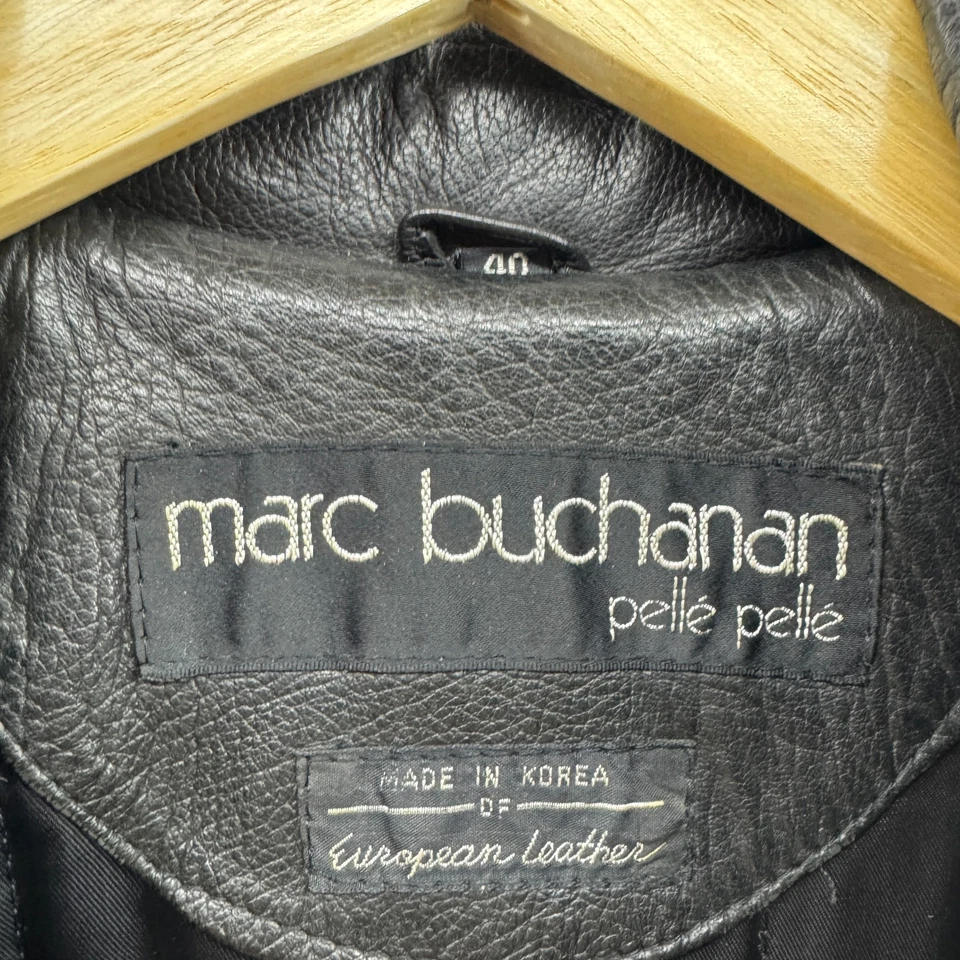 Trench coat masculino de couro vintage Pelle Pelle 40 longo casaco pesado Marc Buchanan anos 90 - Imagem 4 de 4