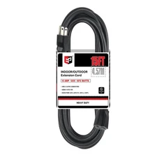 15 Ft Outdoor Extension Cord - 12/3 SJTW Heavy Duty Black Extension Cable wit...