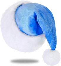 Santa Hat Santa Hat for Adults Unisex Velvet Comfort Light Blue Christmas Hats