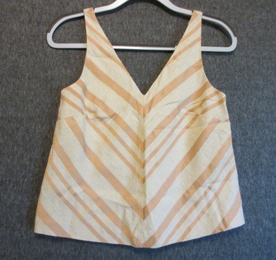 HD in Paris Top 2 Peach Cream Linen Blend Sleeveless Lined Crop  V Neck Stripe
