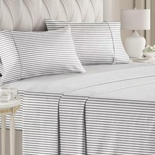 CGK Linens Luxuriously Soft 4-Piece Striped Sheet Set - Wrinkle-Resistant