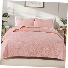Quilt Set Oversized King Size with 2 Pillow Cal King 112"x104" Blush Pink