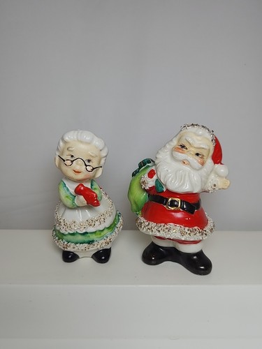 1957 Vtg Christmas Geo Z Lefton Santa & Mrs Claus Salt & Pepper Spaghetti Trim - Picture 2 of 12