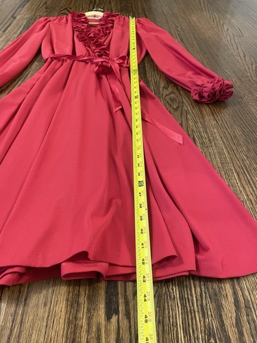 Vtg "Lady Carol of New York" Red Ruffle V-Neck Dress Sz 16 Union Made USA - Picture 6 of 12