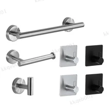 Black Hook Towel Bar Rack Paper Holder Stainless Bathroom Hardware Set drill