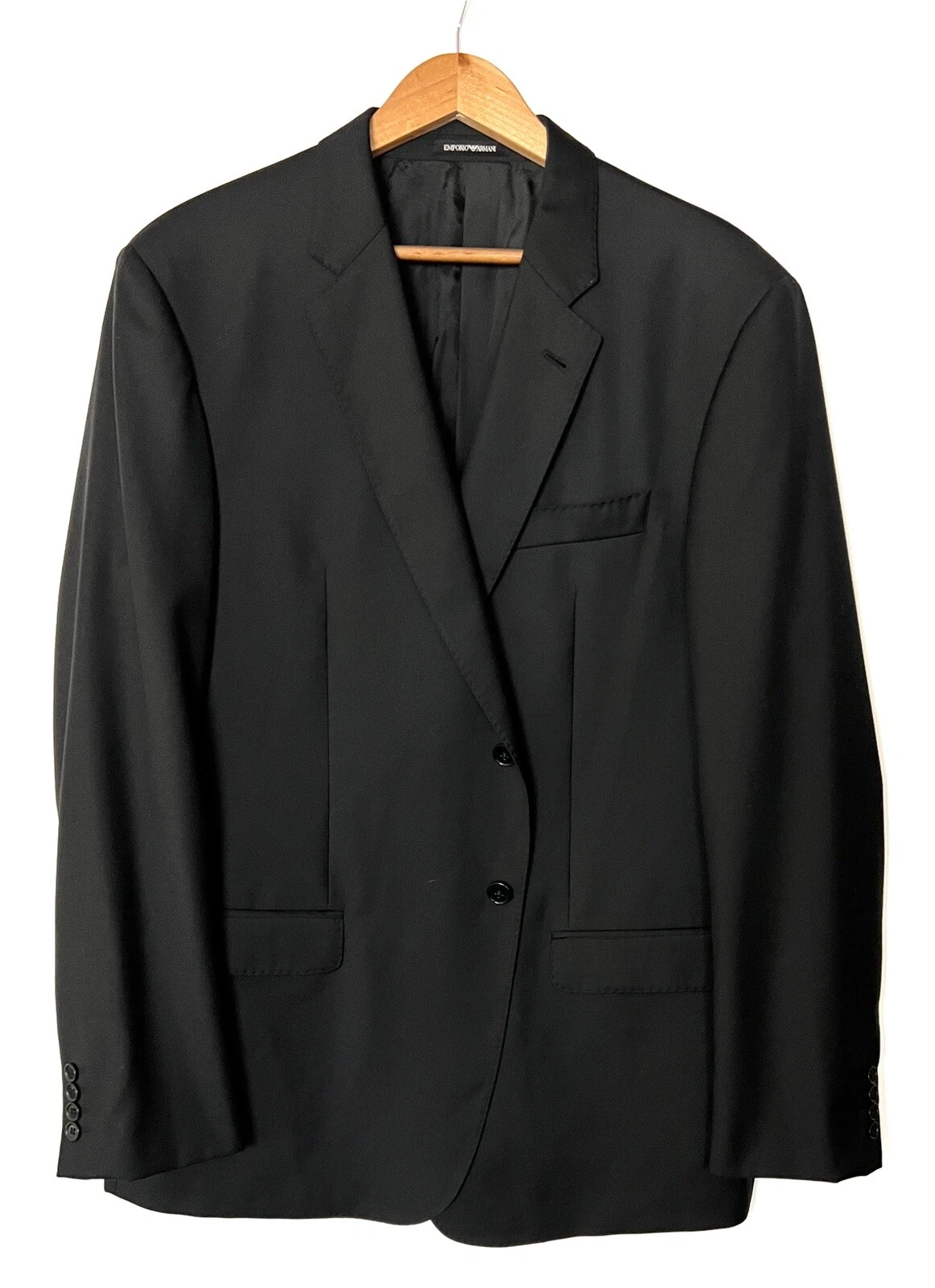 Giorgio Armani — #364 Emporio Armani 100% Wool Solid  Black Suit Jacket Size 48 L