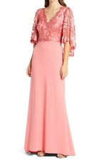 TADASHI SHOJI Coral Azumi Sequin Embroidered Lace Capelet Mermaid Gown 10 ~ NWD