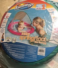 SwimWays Baby Spring Float Sun Canopy Ages 9 -24 Months 50 UPF Green Sea Life