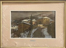 Paesaggio dipinto a olio su tavola, XX secolo, Arturo Bonanomi