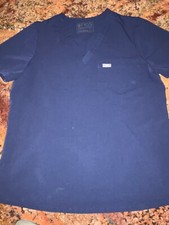FIGS Technical Collection Scrubs Top Shirt Large Navy Blue Pocket Work  flaw