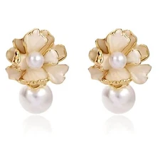 Pearl Blosson Earrings for Women Gold Plated Mother of Pearl Flowering Stud D...