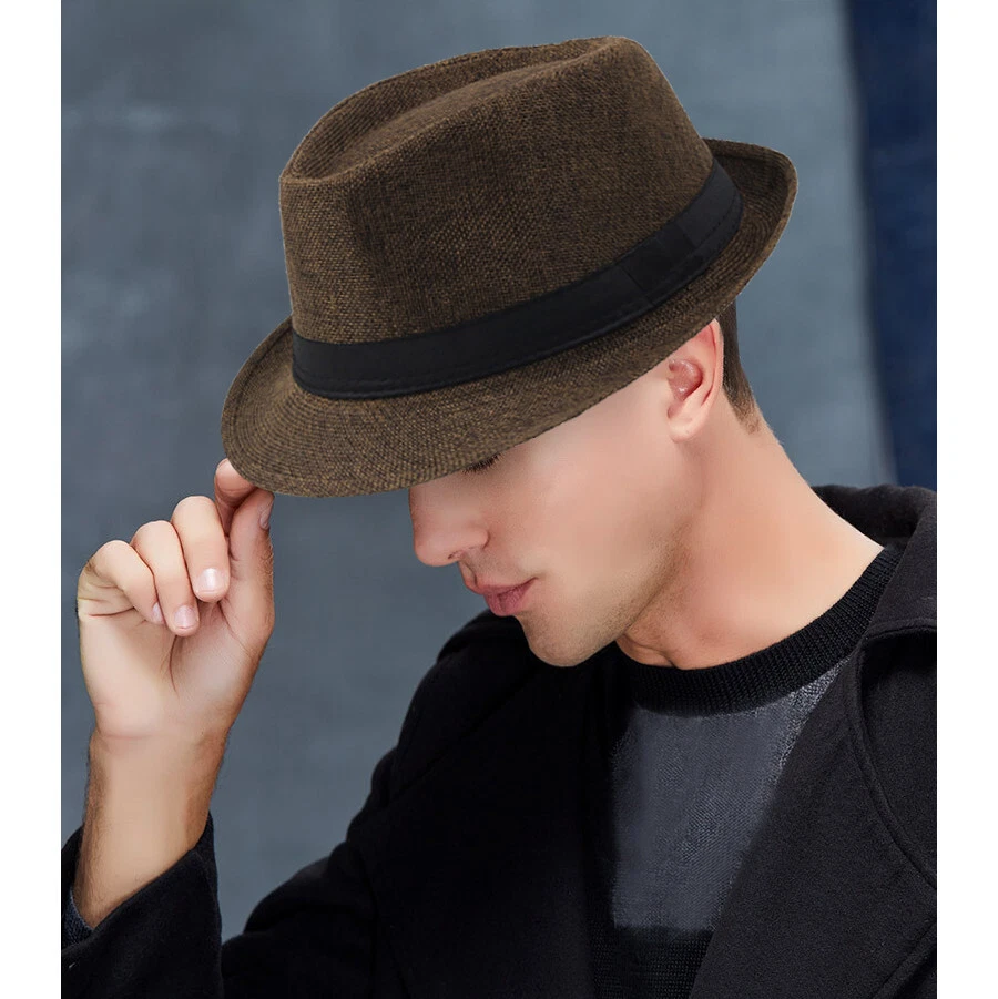 Jazz Hat Men s Breathable Linen Top Hat Outdoor Sun Hat CurlyStraw
