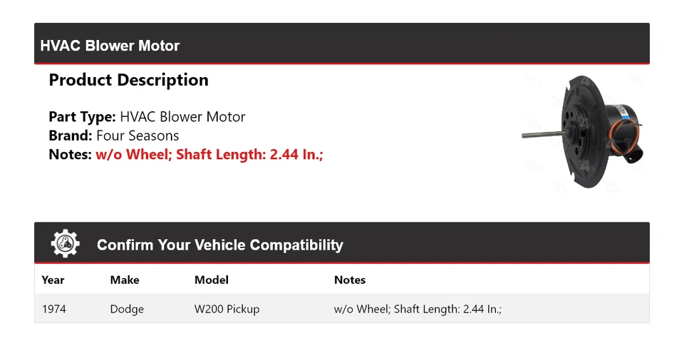 For 1974 Dodge W200 Pickup HVAC Blower Motor 4 Seasons - Image 2 of 4