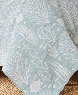 GREENLAND HOME FASHIONS MARINA SEAFOAM GREEN 3pc King QUILT SET : CORAL FISH BEACH OCEAN SHELL TROPICAL