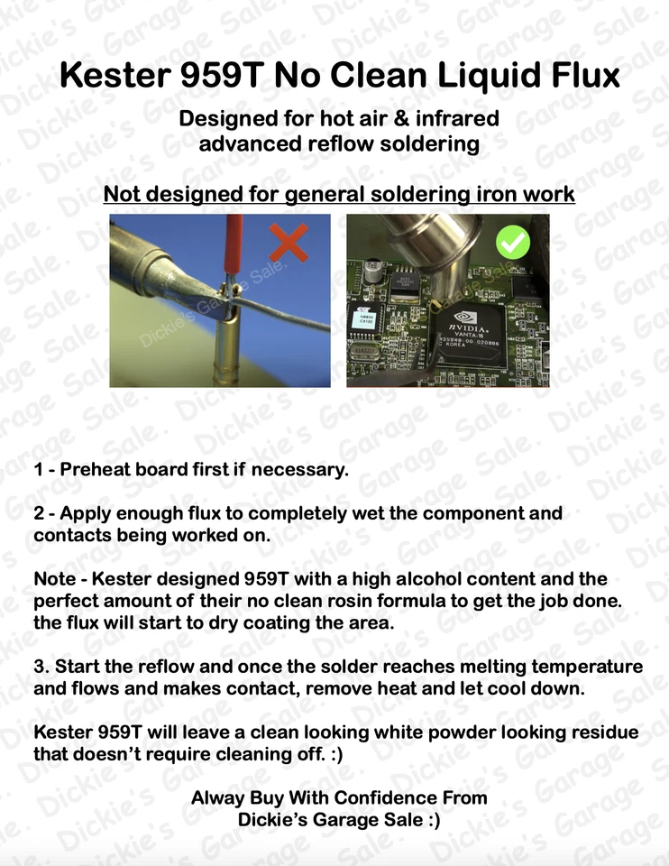 KESTER 959T 5 OZ / 147,87 ml sin fundente líquido limpio para soldadura por reflujo de retrabajo Foto 3 de 4