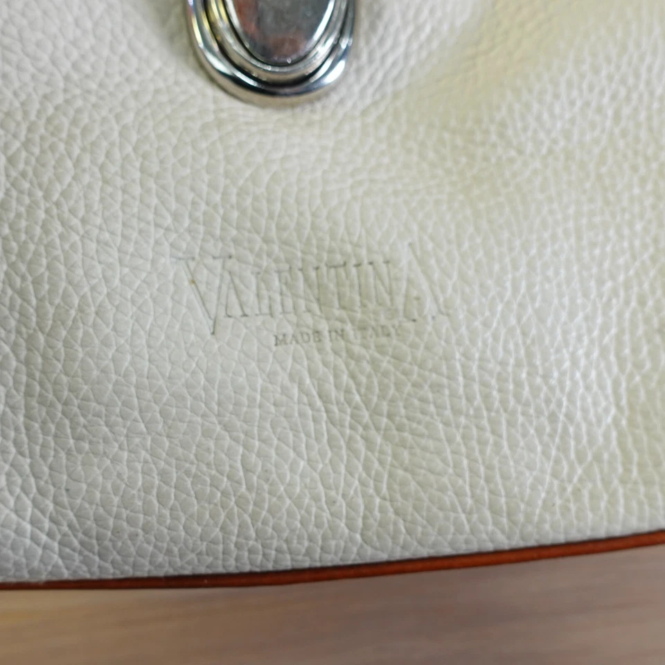 Bolso Valentina Cuero Marrón Blanco Hombro Mediano Italiano Cartera Holgada Hobo Foto 4 de 4
