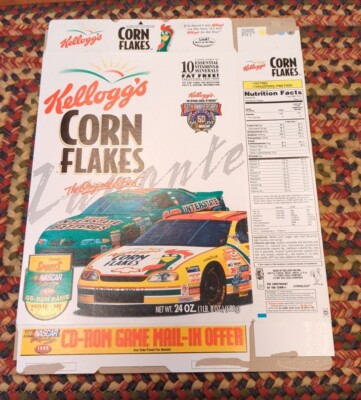 Vintage 1999 Empty Kellogg's Corn Flakes NASCAR 24OZ Cereal Box