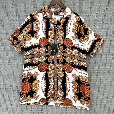 Casa Moda Couture Woven Camp Shirt Mens Size M Black White Button Down